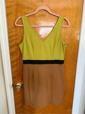 Forever 21 Green and Brown Sleeveless V-Neck Mini Dress